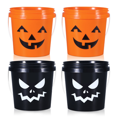 acheter Contenant en plastique de qualité alimentaire rond et personnalisé avec couvercle et poignée pour les bonbons d'Halloween fabrication en ligne