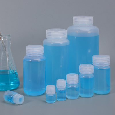 Bouteille en plastique HDPE/PP résistante aux produits chimiques, transparente/translucide/brune à large bouche, destinée au laboratoire