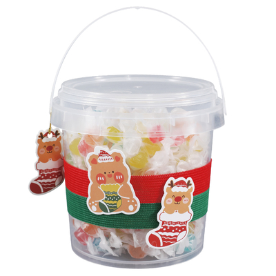 Boîtes en plastique rondes décoratives épaisses de 1 L avec poignée pour le paquet de jouets cadeau de Noël