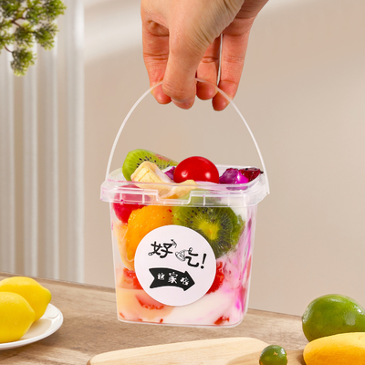 Seau en plastique de 500 ml pour la crème glacée et le récipient de sauvetage de fruits avec couvercle et poignée verts