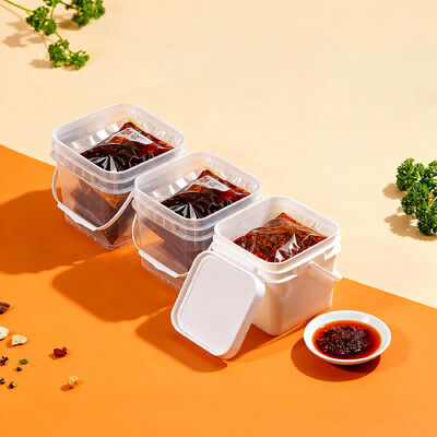 Seau carré en plastique transparent de qualité supérieure pour sachets de sauce, récipient pour assaisonnement