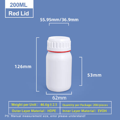Bouteille coex en plastique blanc de 200 ml personnalisée avec anneau coloré rouge et vert autour du bouchon