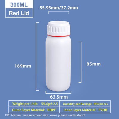Bouteille coex en plastique blanc de 300 ml personnalisée avec un anneau coloré rouge et vert autour du bouchon