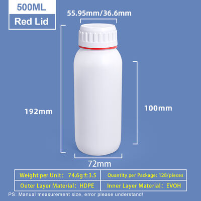 Bouteille coex en plastique blanc de 500 ml personnalisée avec un anneau coloré rouge et vert autour du bouchon