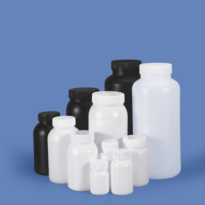Bouteille ronde en plastique PEHD à large ouverture, 50 ml - 2 L, pour poudres, granulés, réactifs chimiques et solvants organiques, logo personnalisé