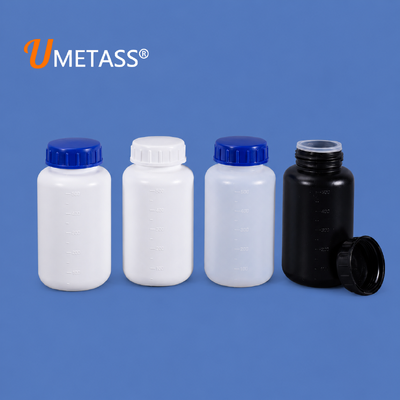Bouteille en plastique ronde à bouche large en HDPE avec bouchon intérieur Bouteilles de 500 ml pour granulés en poudre réactifs chimiques Logo personnalisé